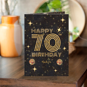 Carte Boule de disco dansante or noir 70e Joyeux Anniver