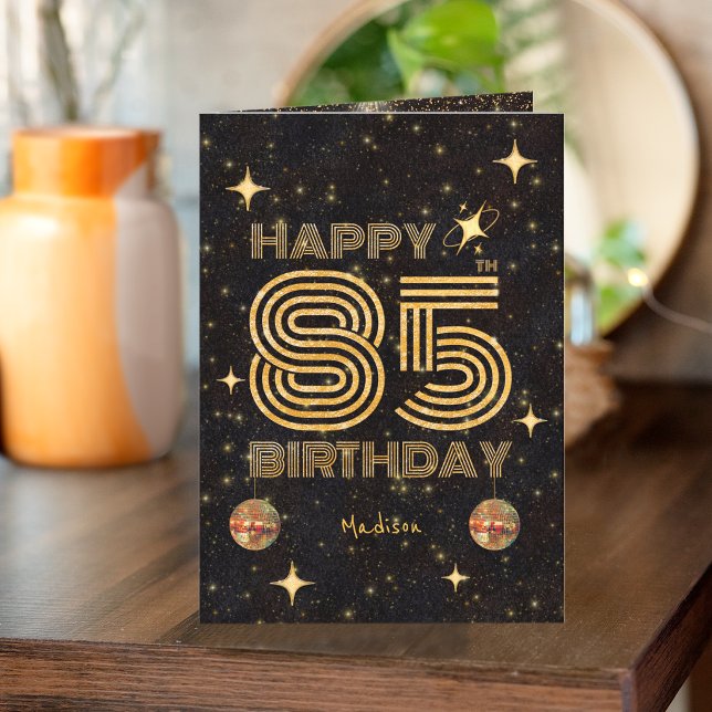 Carte Boule de Disco Dansante Or Noir 85e Joyeux Anniver (Créateur téléchargé)