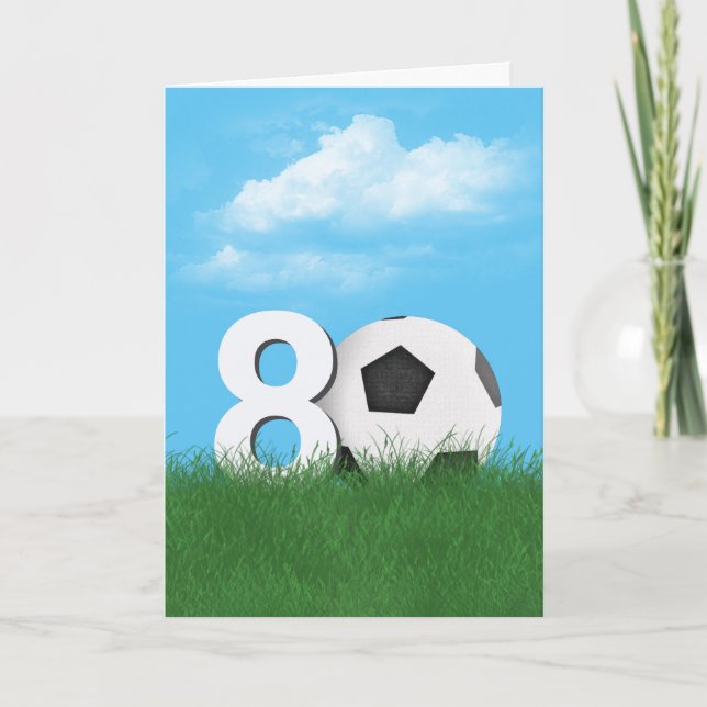 Carte Boule De Football 80e Anniversaire En Herbe Verte (Devant)