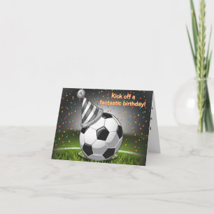 Carte Boule de football avec casquette d'anniversaire co