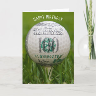 Carte boule de golf d'anniversaire avec cent billets