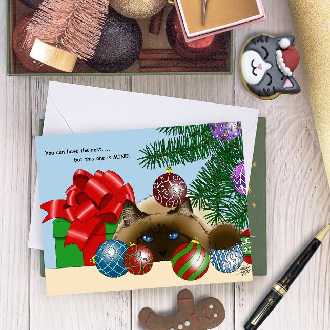 Carte Boule de Noël Chat siamois Drôle (Créateur téléchargé)