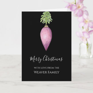 Carte Boule de Noël rose à l'aquarelle peinte à la main