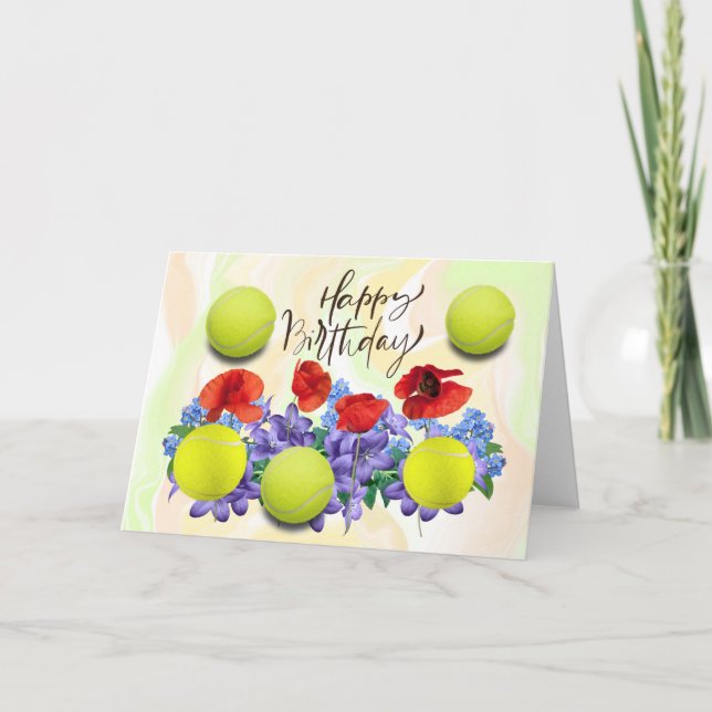 Carte Boule de tennis avec beaucoup de fleur pour l'anni (Devant)