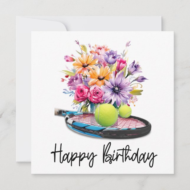 Carte Boule de tennis et raquette avec fleurs pour Anniv (Devant)