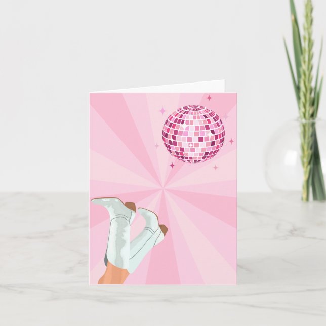 Carte Boule disco bottes super roses (Devant)