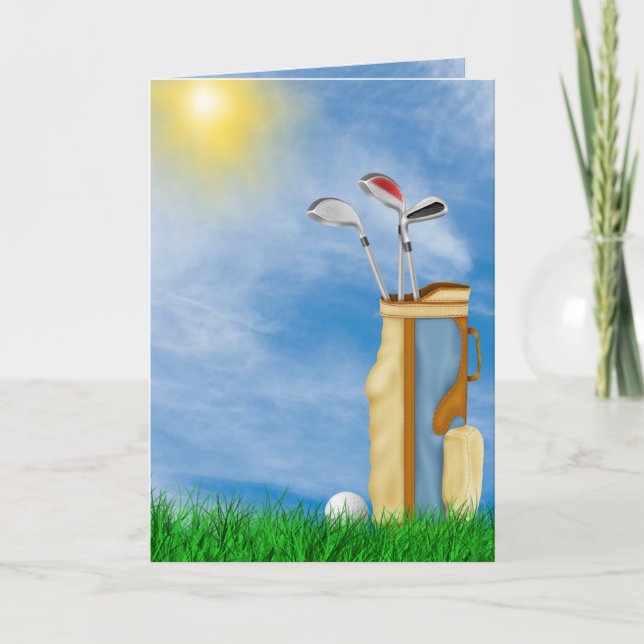 Carte boule et sac de golf de retraite dans l'herbe (Devant)