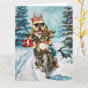Carte Bouledogue à moto Noël