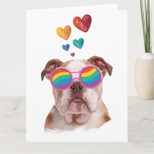 Carte Bouledogue anglais avec coeurs Saint-Valentin