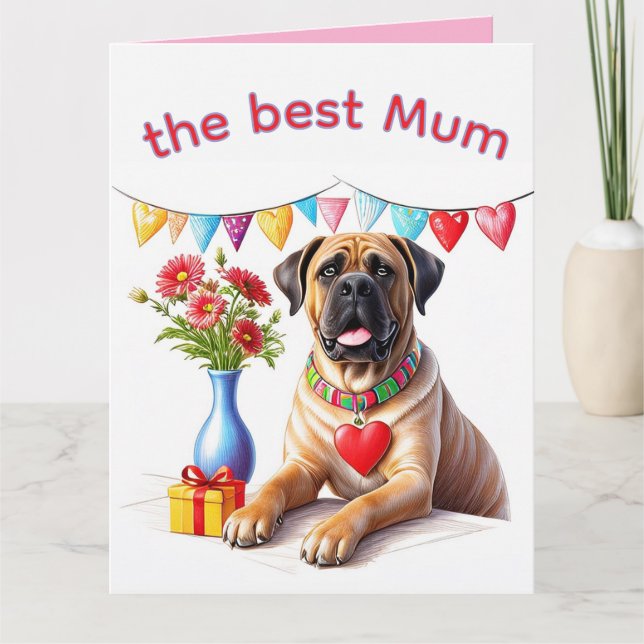 Carte Bouledogue anglais Mastiff meilleure maman fête de (Devant)