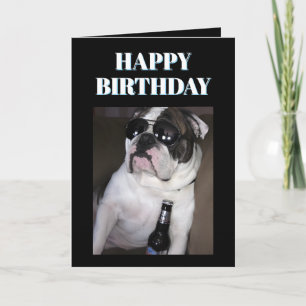 Carte Bouledogue Anglais Portant des Lunettes de Soleil