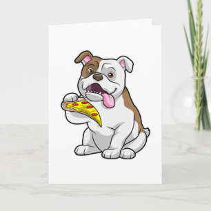Carte Bouledogue avec un morceau de pizza