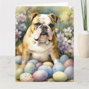Carte Bouledogue avec vacances de œufs de Pâques