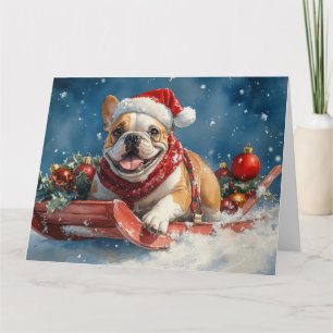 Carte Bouledogue en traîneau Laissez tomber la neige Noë