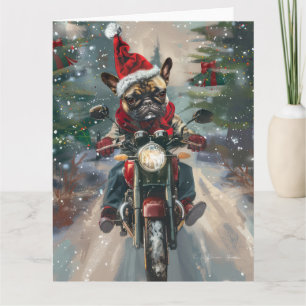 Carte Bouledogue français à moto Noël