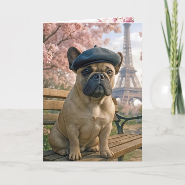 Carte Bouledogue Français Anniversaire À Paris (Devant)
