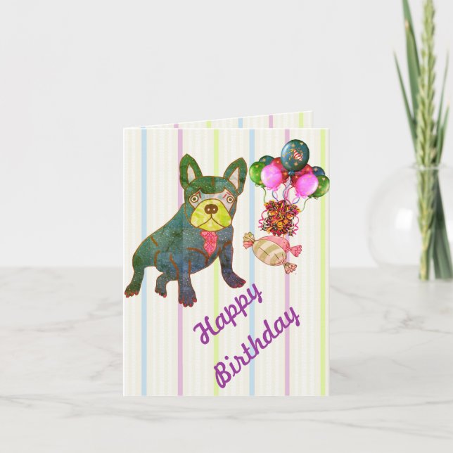 Carte Bouledogue français Anniversaire French Bulldog (Devant)