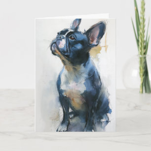 Carte Bouledogue français aquarelle assis