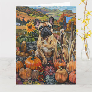 Carte Bouledogue français automne récolte Action de grâc