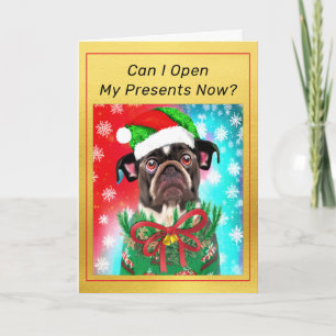 Carte Bouledogue français avec chapeau de Père Noël Chie