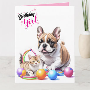 Carte Bouledogue français avec un chat