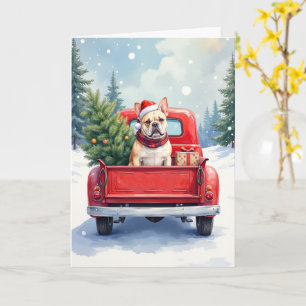 Carte Bouledogue français camion de Noël vintage chien d