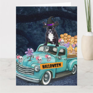 Carte Bouledogue français camion Halloween Nuit effrayan