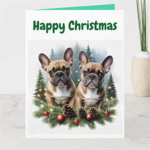 Carte Bouledogue français Couronne de Noël Bouledogue