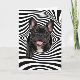 Carte Bouledogue français d'anniversaire dans un trou ra