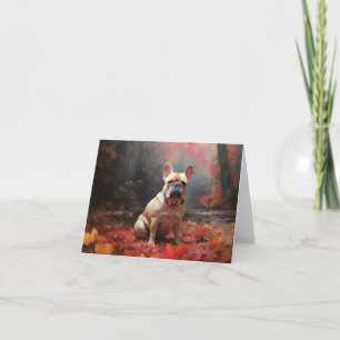 Carte Bouledogue français dans les feuilles d'automne qu