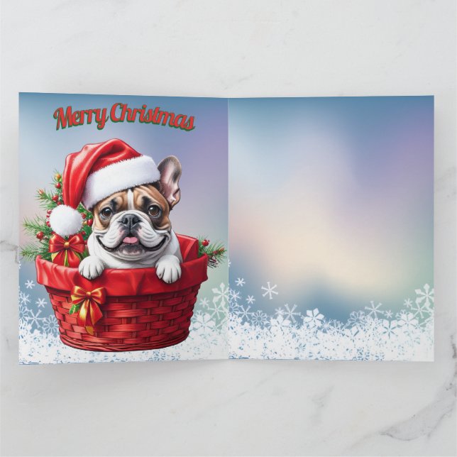 Carte Bouledogue français dans un panier de Noël (Intérieur)