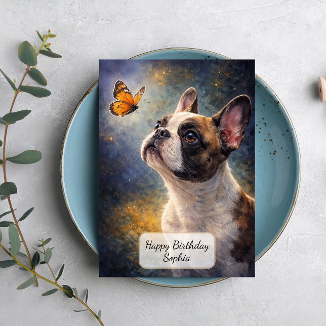 Carte Bouledogue français et papillon orange (Créateur téléchargé)