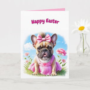 Carte Bouledogue français Fleurs Pâques Bouledogue franç