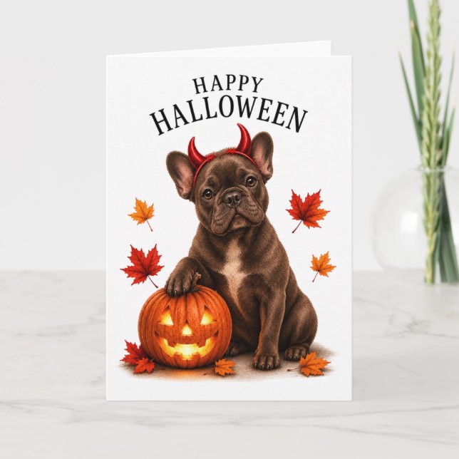 Carte Bouledogue français Halloween Diable de chien (Devant)