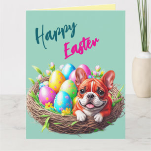 Carte Bouledogue français Joyeuses Pâques Bouledogue fra