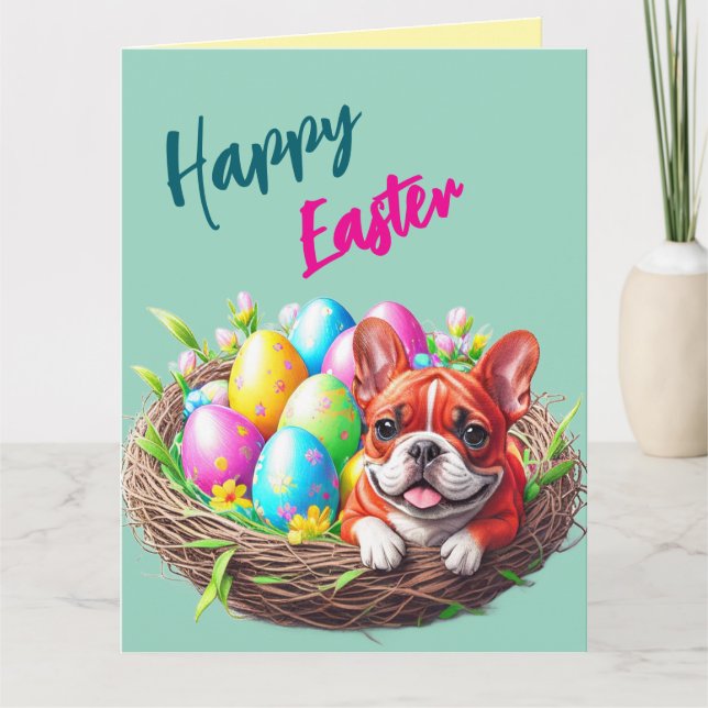 Carte Bouledogue français Joyeuses Pâques Bouledogue fra (Devant)