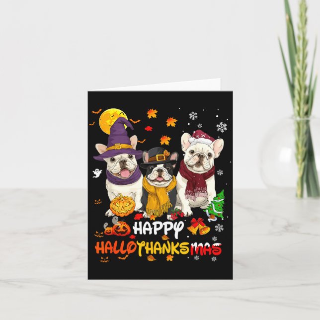 Carte Bouledogue Français Joyeux Hallothanksmas Amoureux (Devant)