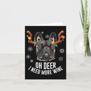 Carte Bouledogue français noir de Noël bois de cerf vin