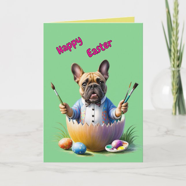 Carte Bouledogue français Œuf Pâques (Devant)