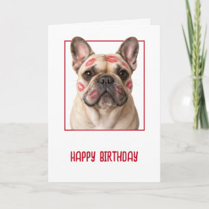 Carte Bouledogue français pour anniversaire avec bisous