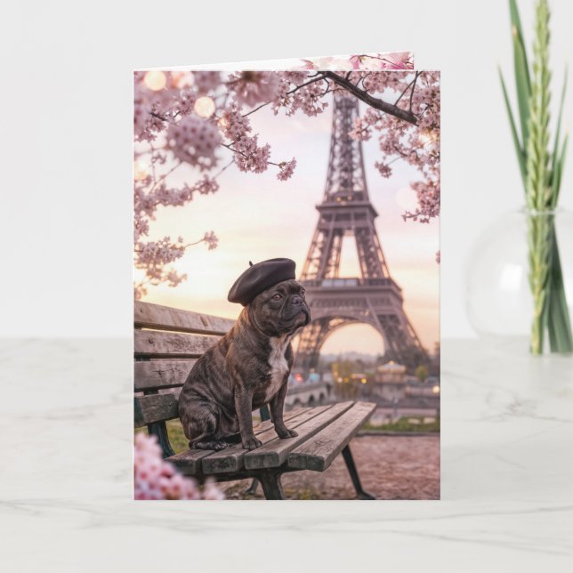Carte Bouledogue Français pour son anniversaire à Paris (Devant)