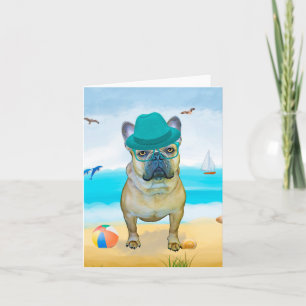 Carte Bouledogue français sur la plage