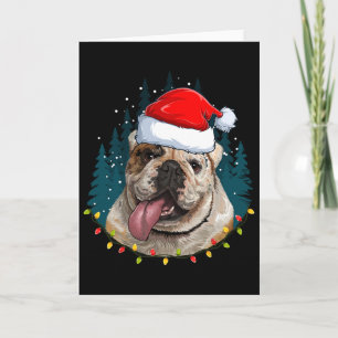 Carte Bouledogue portant un chapeau de Père Noël Noël -