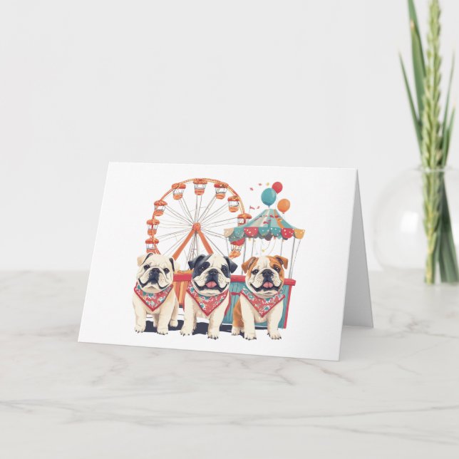 Carte Bouledogues anglais à une fête foraine  (Devant)