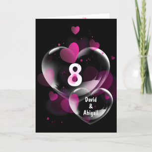 Carte Boules cardiaques du 8e anniversaire sur noir