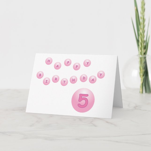 Carte Boules d'anniversaire rose âge 5 (Devant)