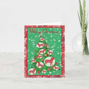 Carte Boules de chien Bull Terrier Joyeux Noël Arbre