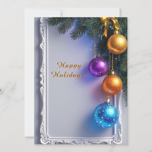 Carte Boules de Noël festives et branches de pin (Devant)