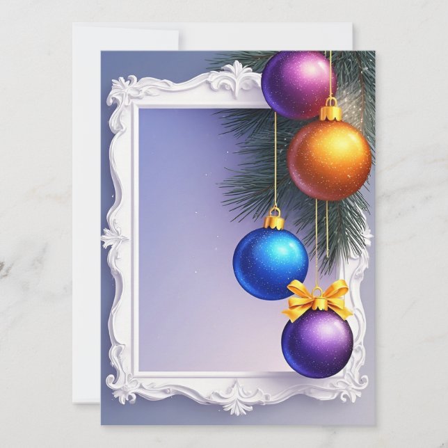 Carte Boules de Noël festives et branches de pin (Devant)