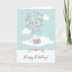 Carte Boulon à air chaud de Bunny mignon Anniversaire